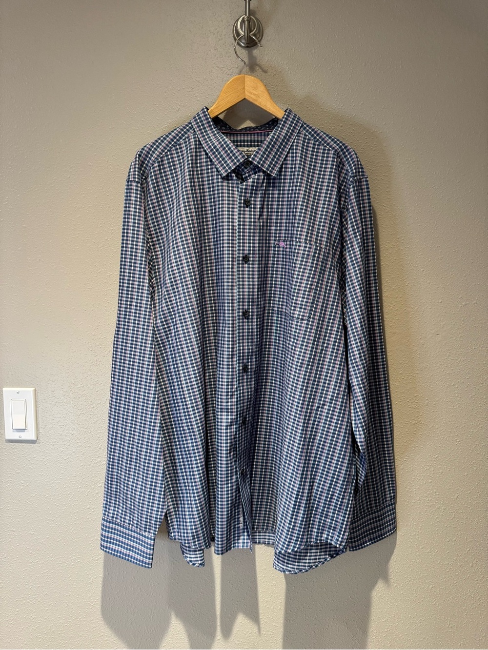 Tommy Bahama Blue Plaid Long Sleeve Button-Down Shirt XXLT